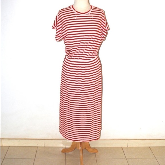 Short sleeves H&M red and white horizontal stripes modal blend jersey dress L - Picture 4 of 4